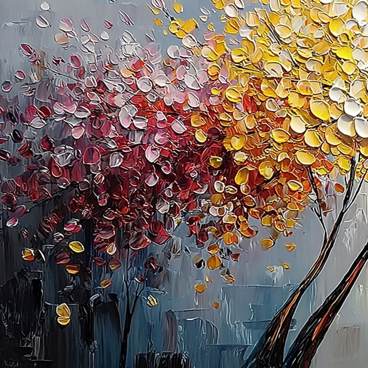 CHROMATIC EMBRACE: Textured Palette Knife Tree Painting, Colorful Impasto Wall Art - Image 3