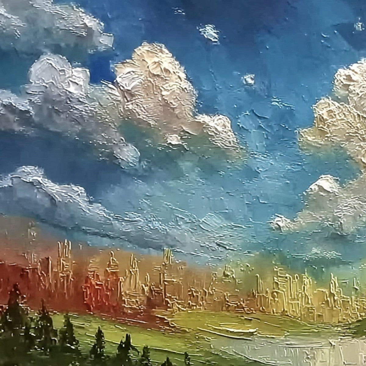 CHROMATIC HORIZON: Large Textured Abstract Cityscape Landscape Painting - Image 3