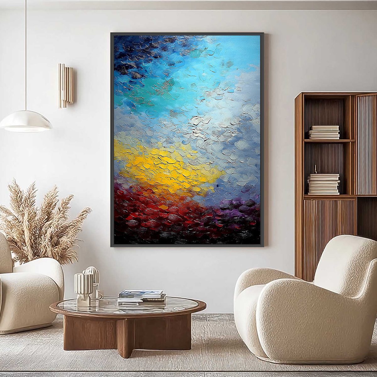 CHROMATIC HORIZON: Vertical Textured Abstract Landscape Oil Painting - Image 2