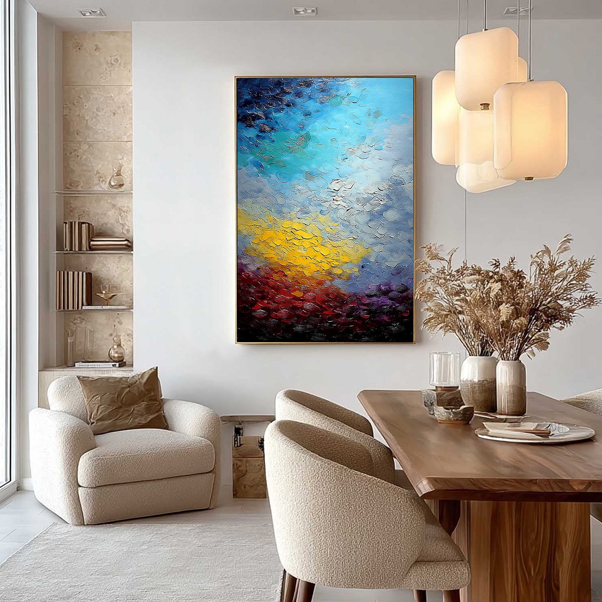 CHROMATIC HORIZON: Vertical Textured Abstract Landscape Oil Painting - Image 4