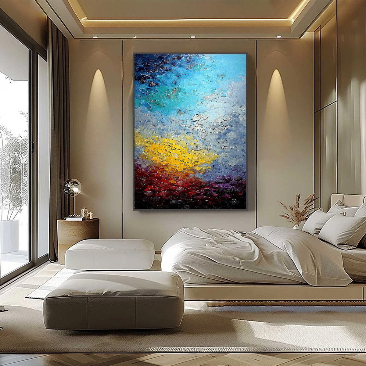 CHROMATIC HORIZON: Vertical Textured Abstract Landscape Oil Painting - Image 6