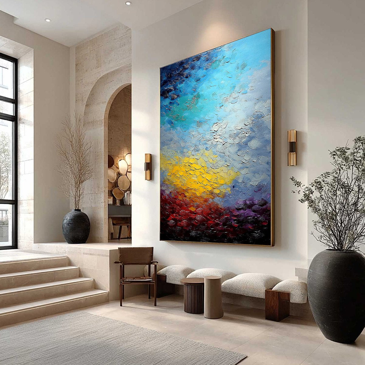 CHROMATIC HORIZON: Vertical Textured Abstract Landscape Oil Painting - Image 7