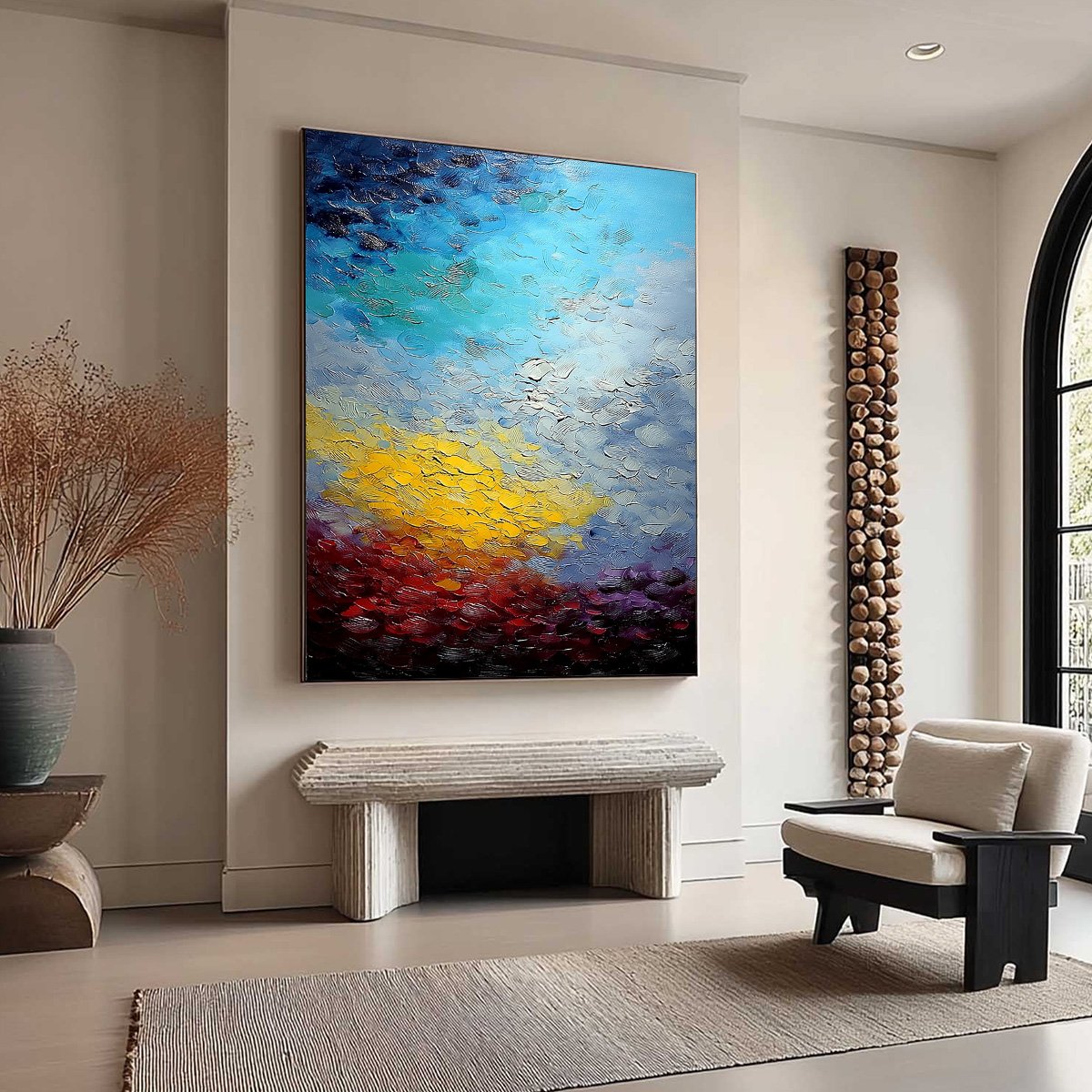 CHROMATIC HORIZON: Vertical Textured Abstract Landscape Oil Painting - Image 8
