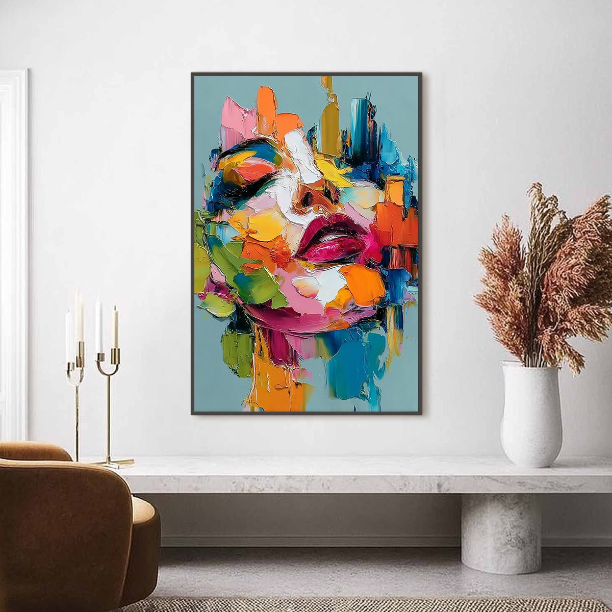 CHROMATIC MUSE: Colorful Abstract Impasto Portrait Palette Knife Painting - Image 4