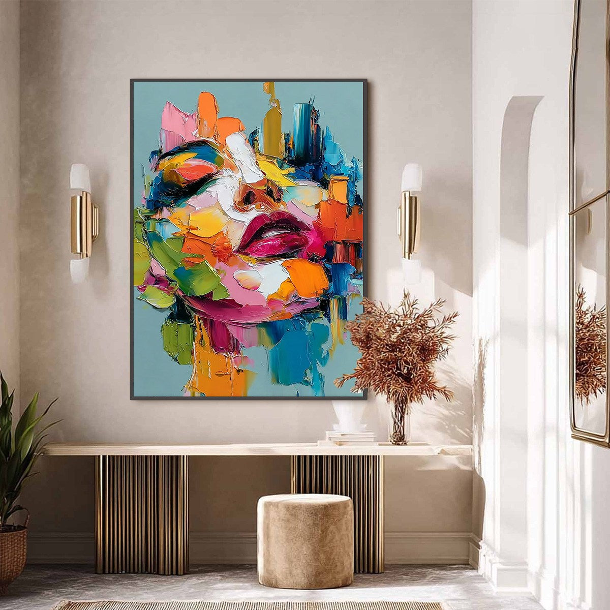 CHROMATIC MUSE: Colorful Abstract Impasto Portrait Palette Knife Painting - Image 2