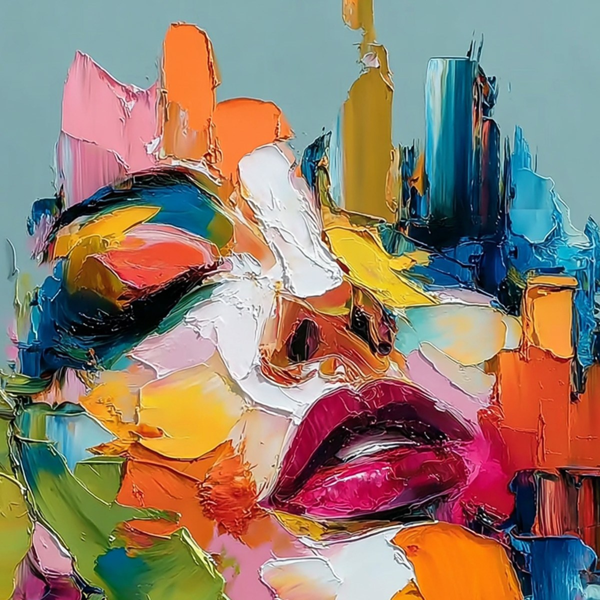 CHROMATIC MUSE: Colorful Abstract Impasto Portrait Palette Knife Painting - Image 3