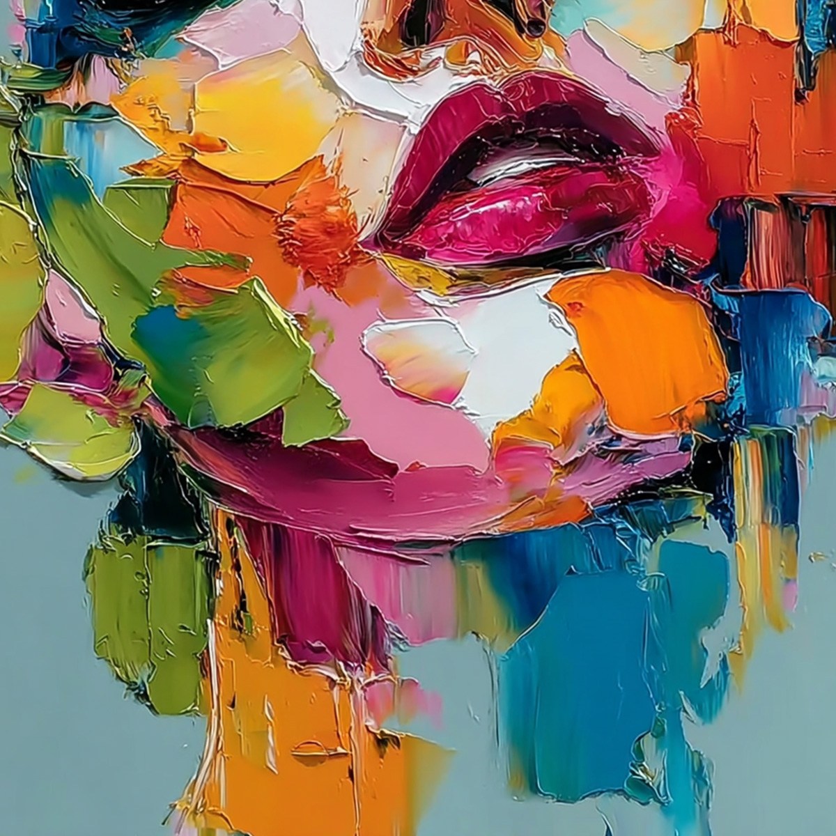 CHROMATIC MUSE: Colorful Abstract Impasto Portrait Palette Knife Painting - Image 5