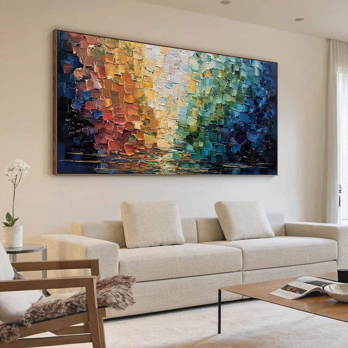 CHROMATIC REFLECTIONS: Heavy Texture Abstract Palette Knife Oil Painting - Image 7