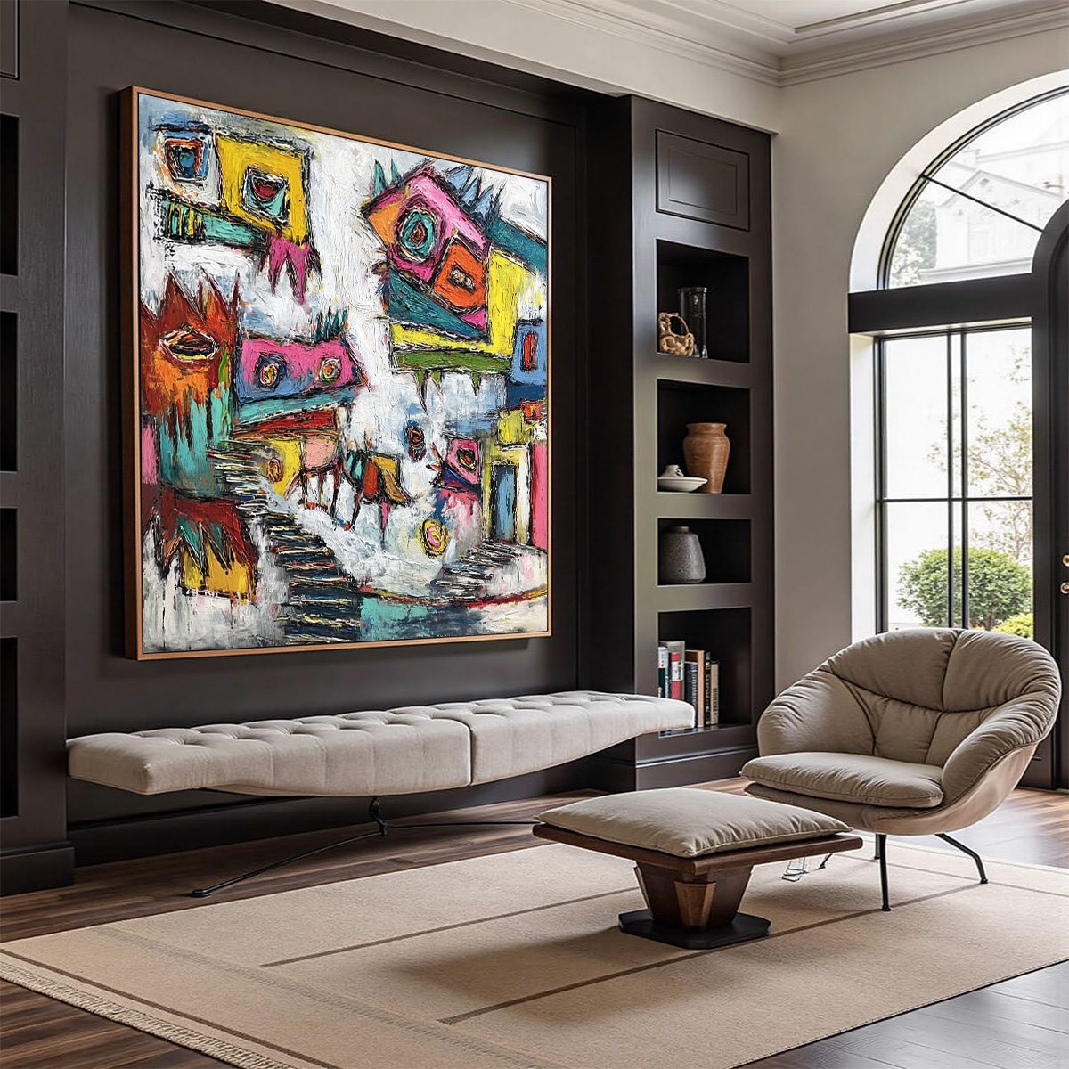 CHROMATIC RIOT: Large Colorful Textured Abstract Cityscape Painting - Image 7