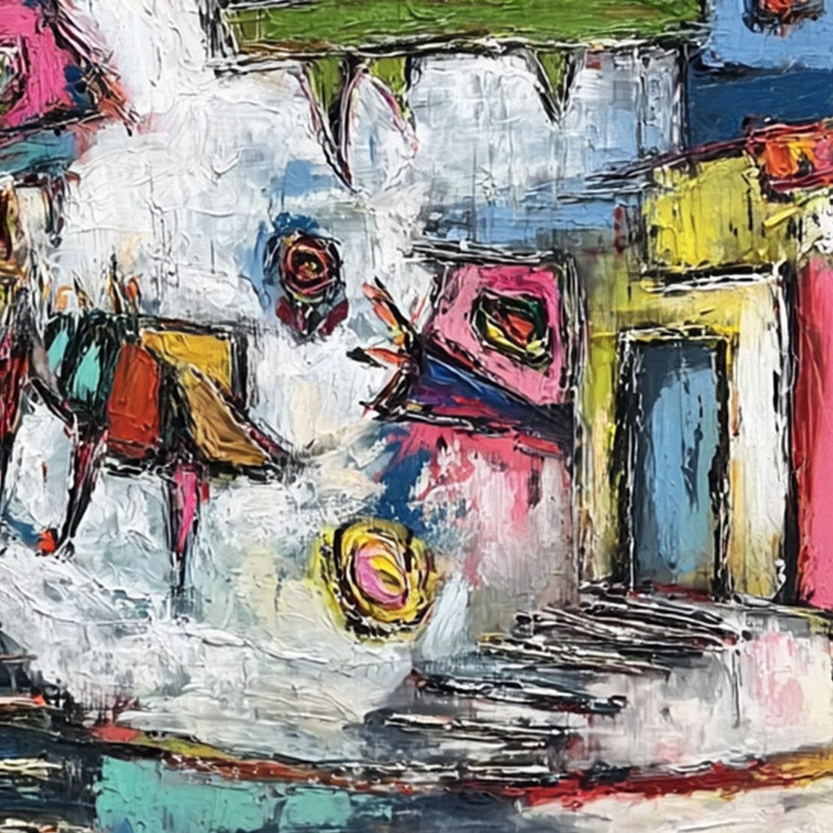 CHROMATIC RIOT: Large Colorful Textured Abstract Cityscape Painting - Image 3