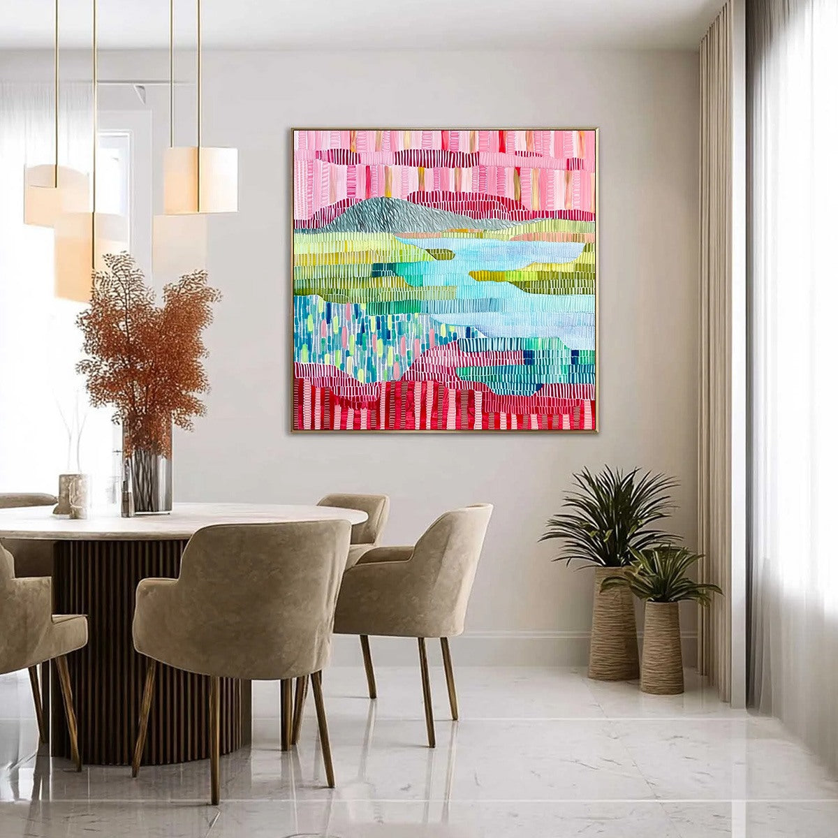 CHROMATIC WEAVE: Colorful Abstract Textured Landscape Painting - Image 4