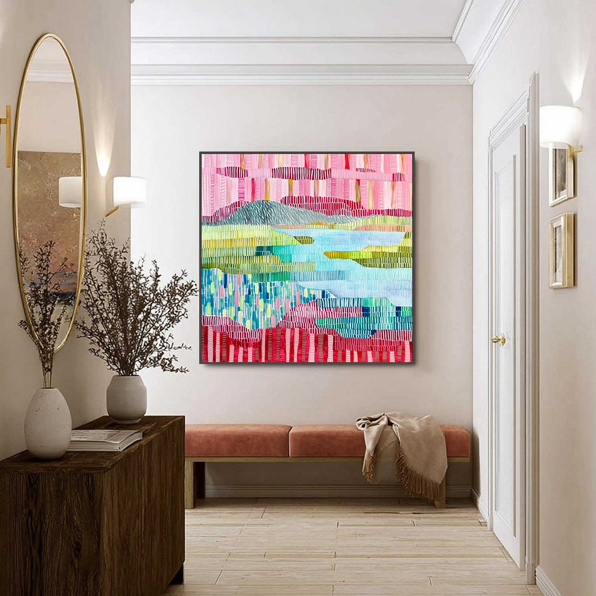 CHROMATIC WEAVE: Colorful Abstract Textured Landscape Painting - Image 6