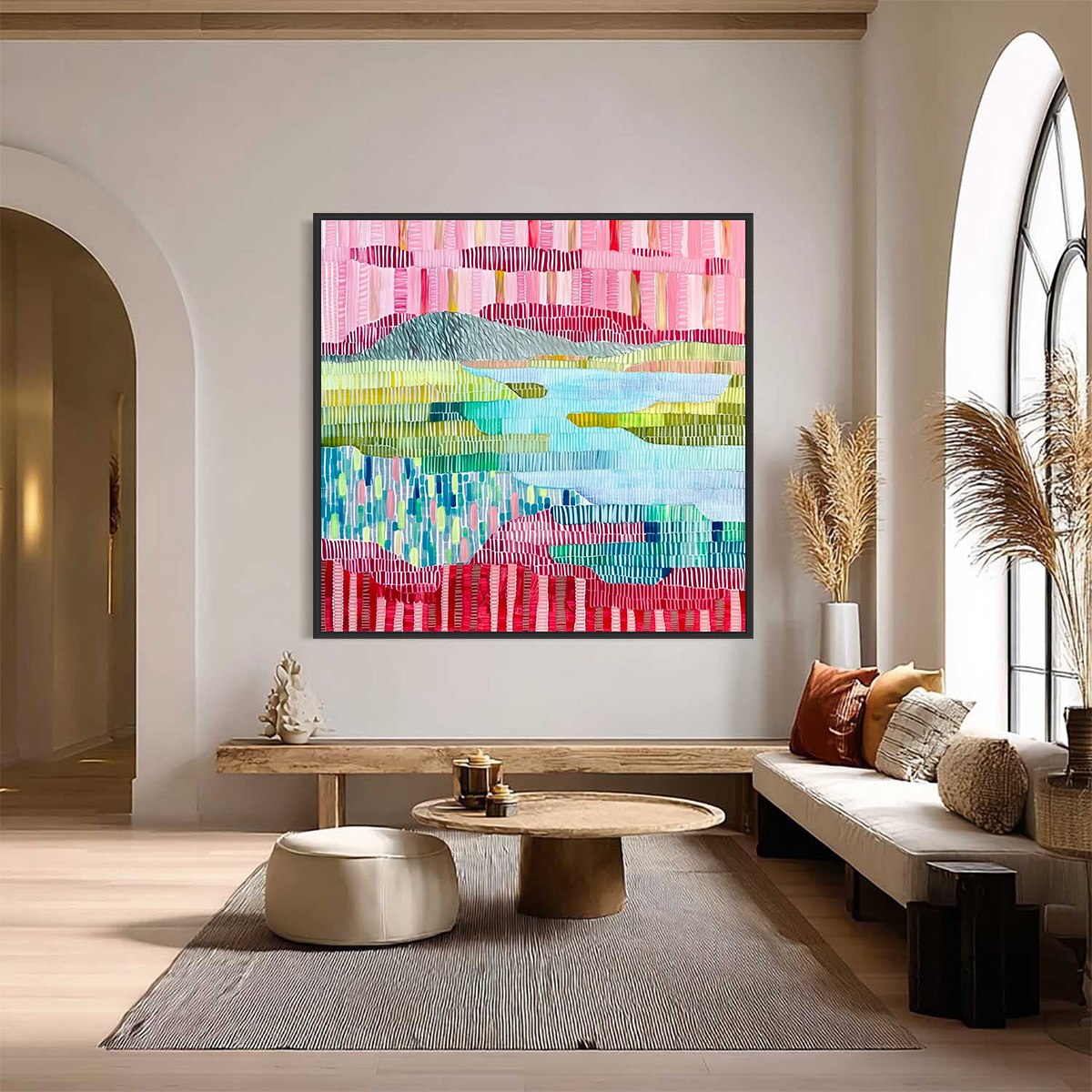 CHROMATIC WEAVE: Colorful Abstract Textured Landscape Painting - Image 2