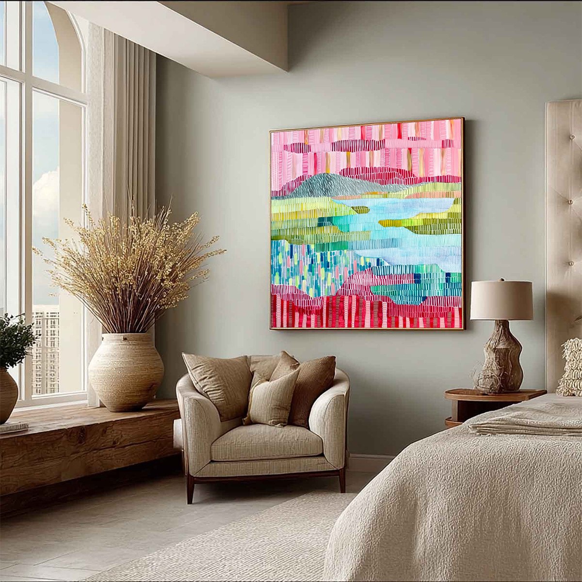 CHROMATIC WEAVE: Colorful Abstract Textured Landscape Painting - Image 8