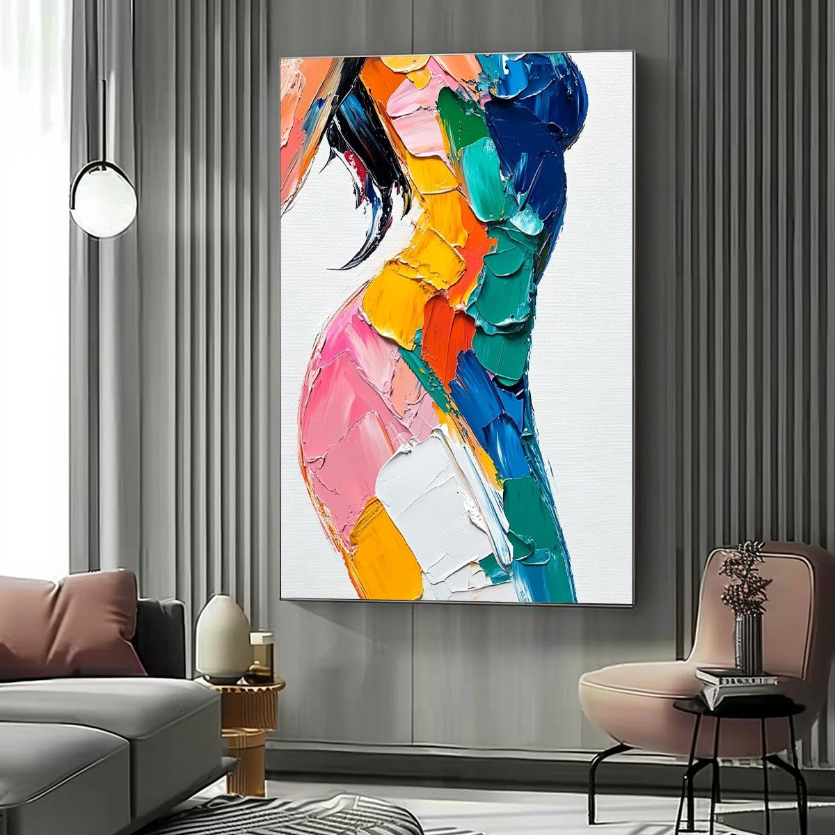 CHROMATIC FIGURE: Textured Impasto Abstract Figure Oil Painting - Image 4