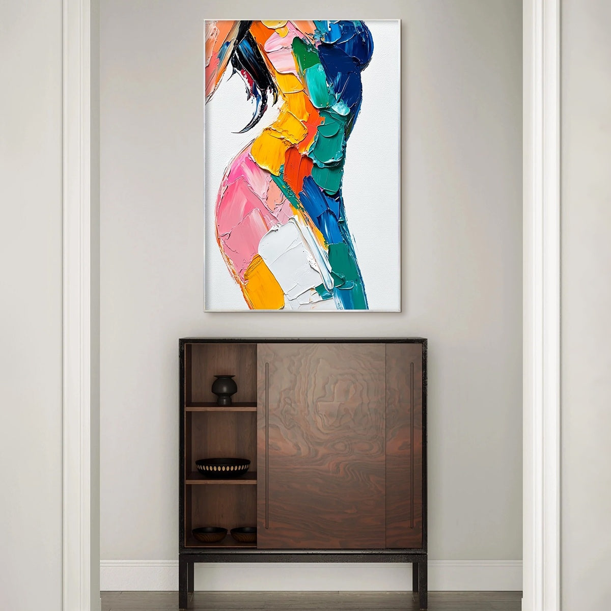 CHROMATIC FIGURE: Textured Impasto Abstract Figure Oil Painting - Image 7