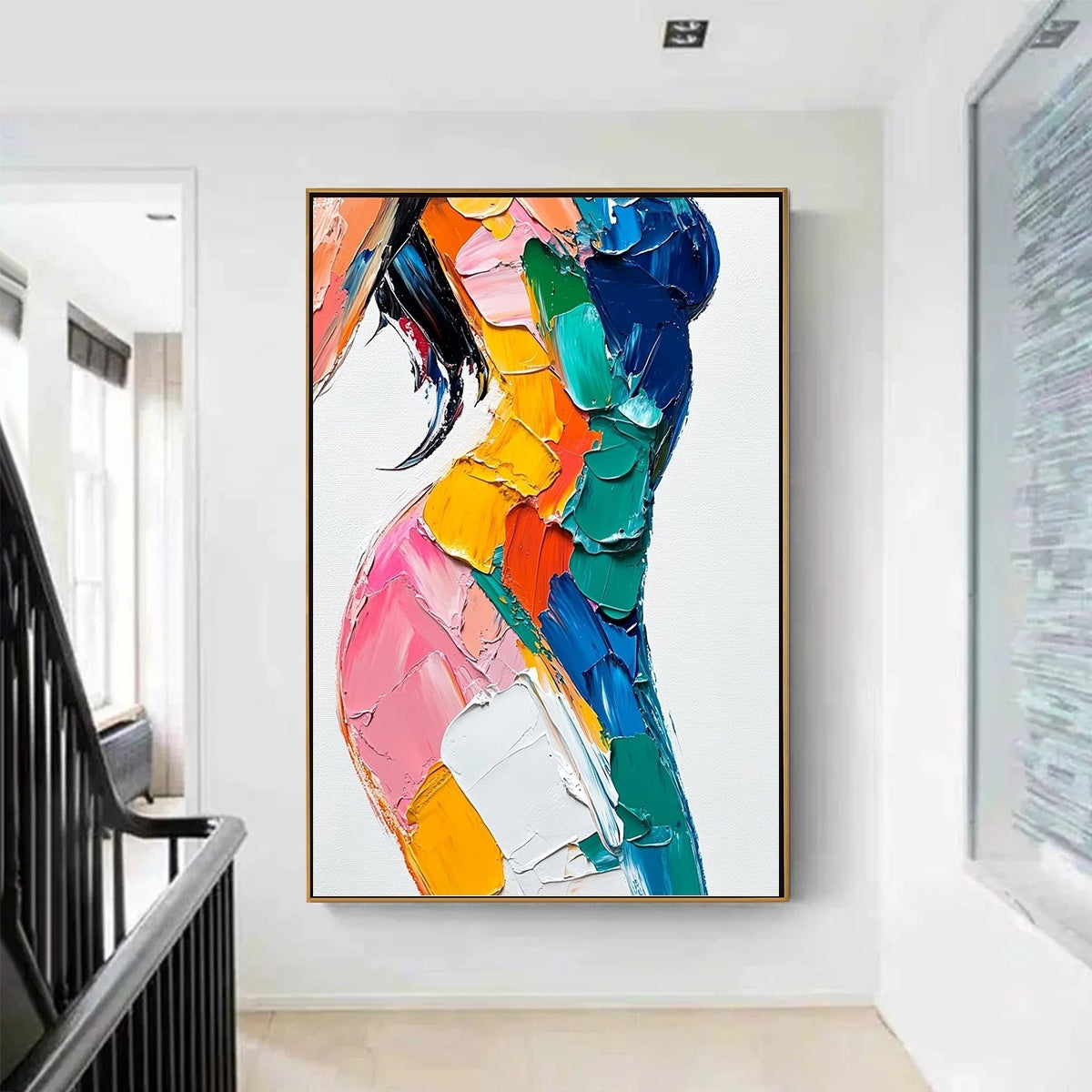CHROMATIC FIGURE: Textured Impasto Abstract Figure Oil Painting - Image 2