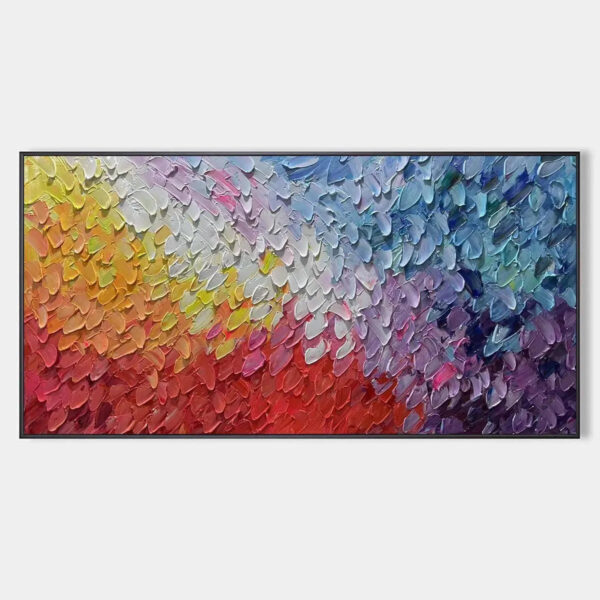 CHROMATIC FLOW: Colorful Abstract Painting, Textured Impasto, Panoramic Canvas, Modern Wall Art