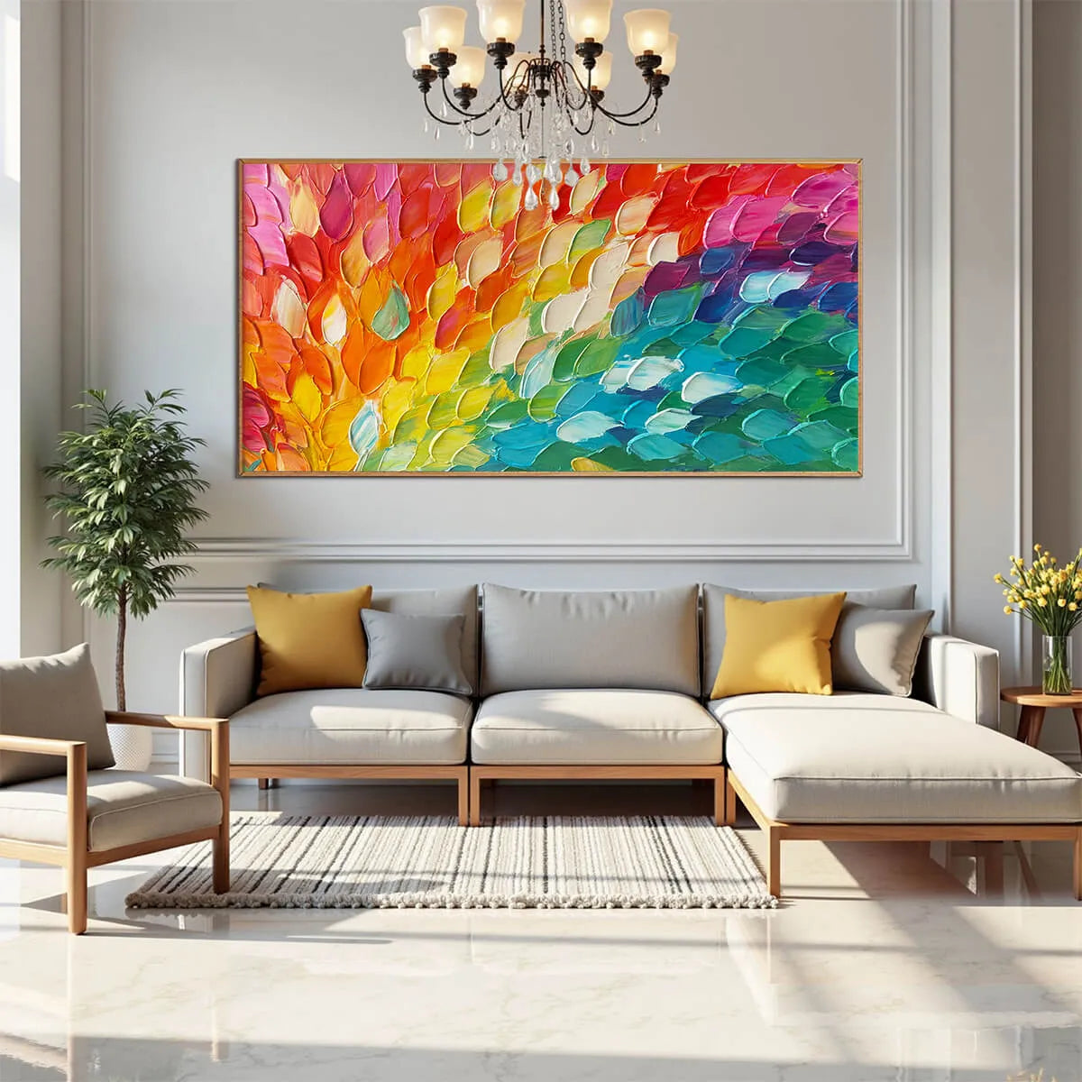 CHROMA WAVE: Textured Abstract Rainbow Oil Painting - Image 2