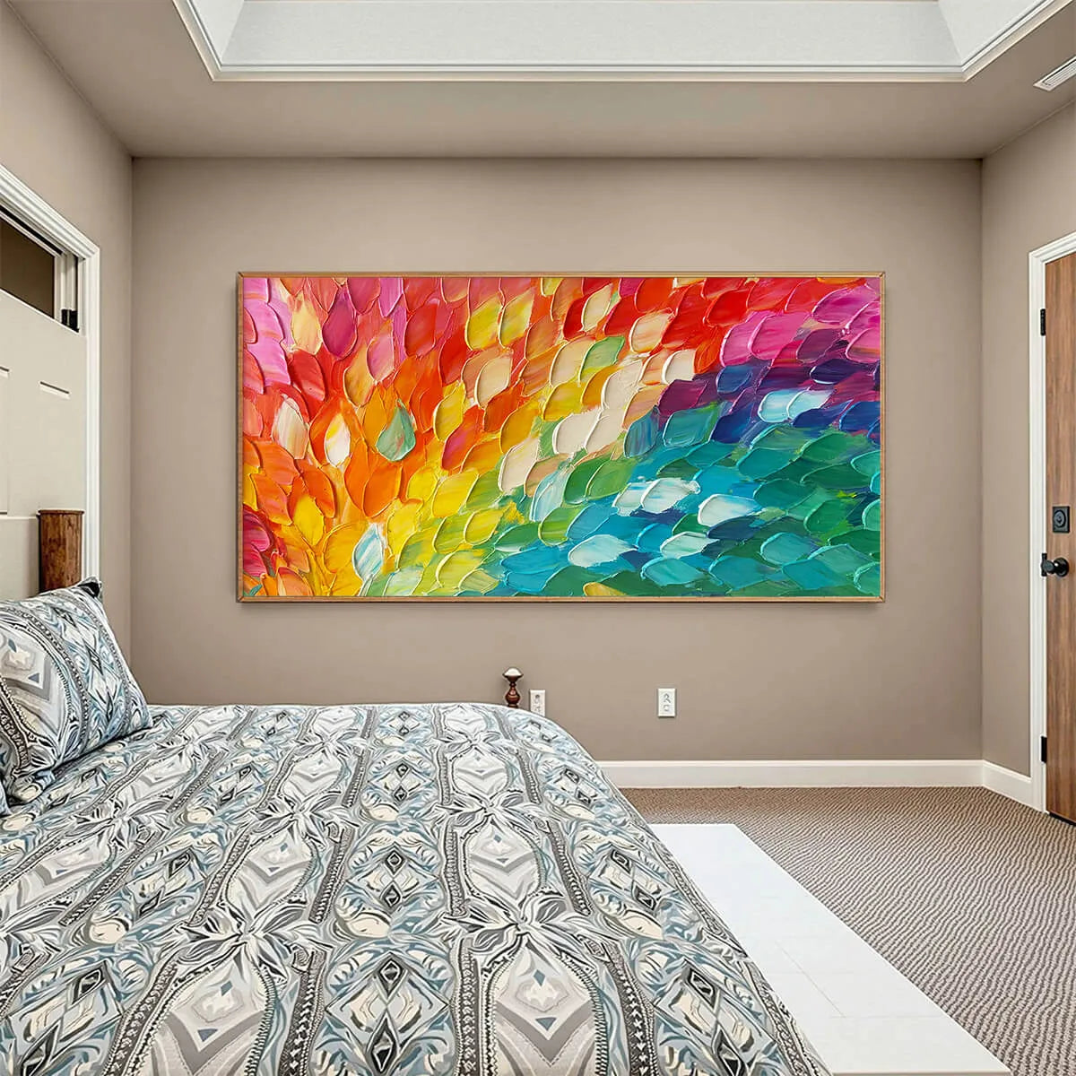 CHROMA WAVE: Textured Abstract Rainbow Oil Painting - Image 6