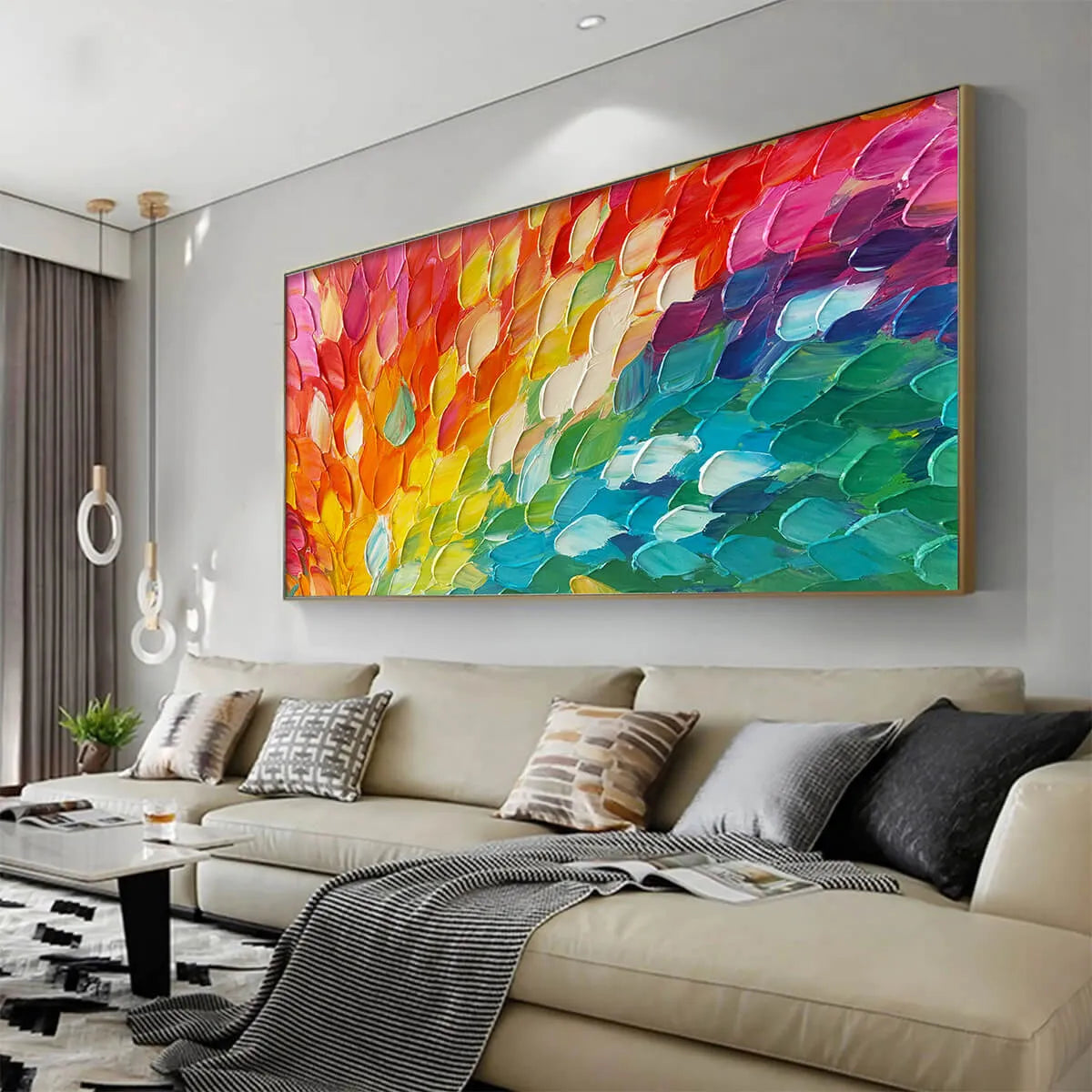 CHROMA WAVE: Textured Abstract Rainbow Oil Painting - Image 4