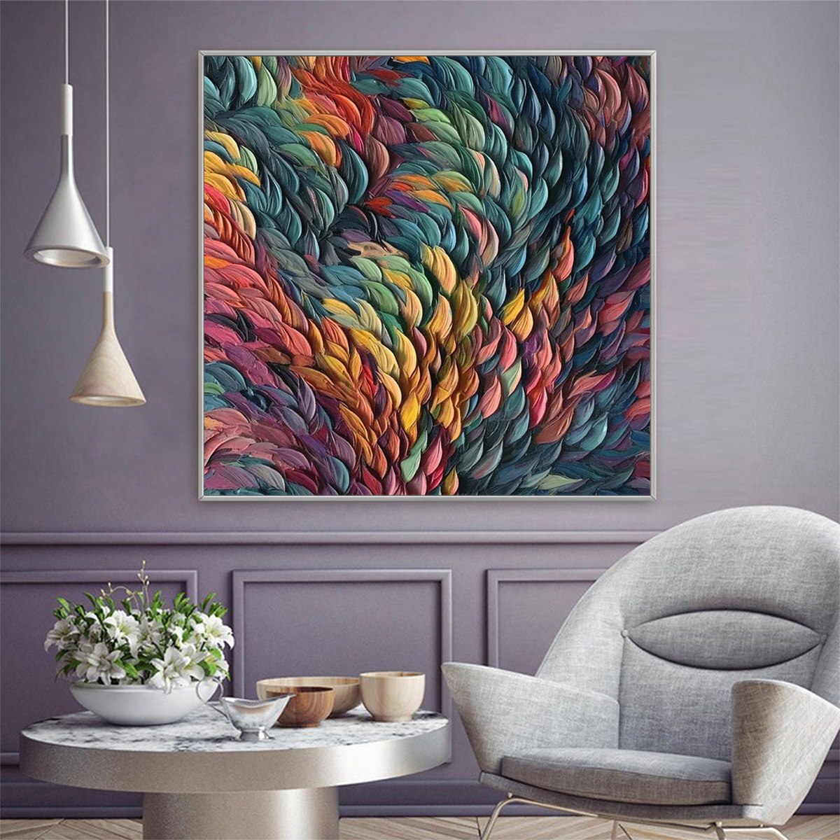 CHROMA WHIRL: Textured Impasto Oil Painting in Vibrant Multicolor - Image 5