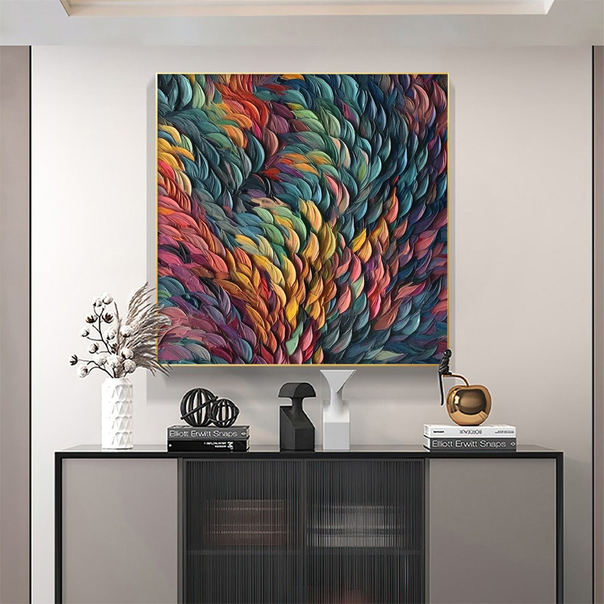 CHROMA WHIRL: Textured Impasto Oil Painting in Vibrant Multicolor - Image 7