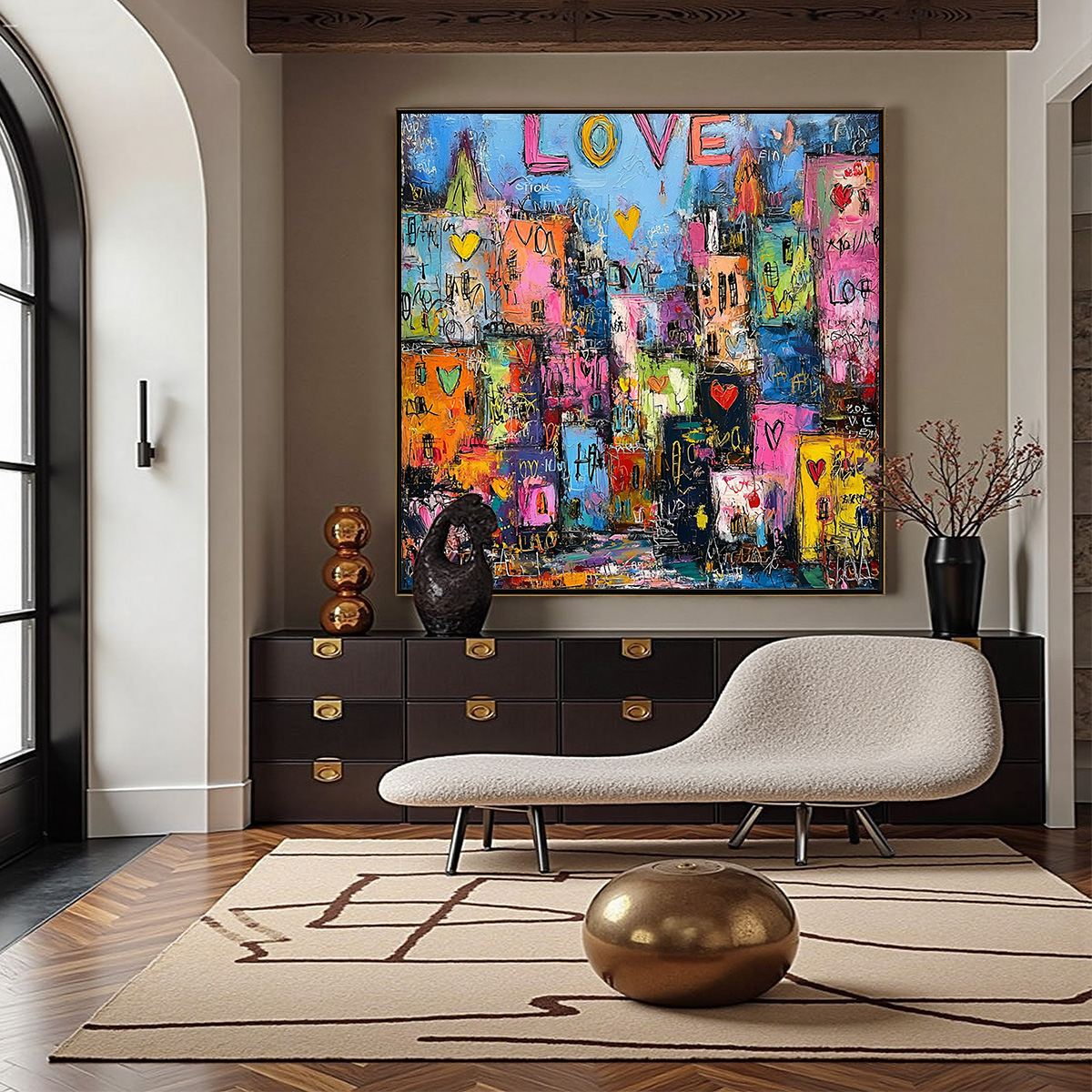 CITY OF LOVE: Vibrant Textured Abstract Cityscape 'Love' Painting - Image 4