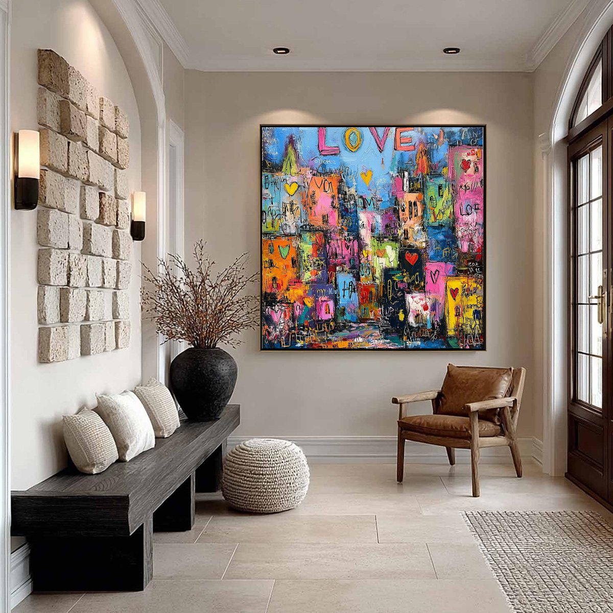 CITY OF LOVE: Vibrant Textured Abstract Cityscape 'Love' Painting - Image 6