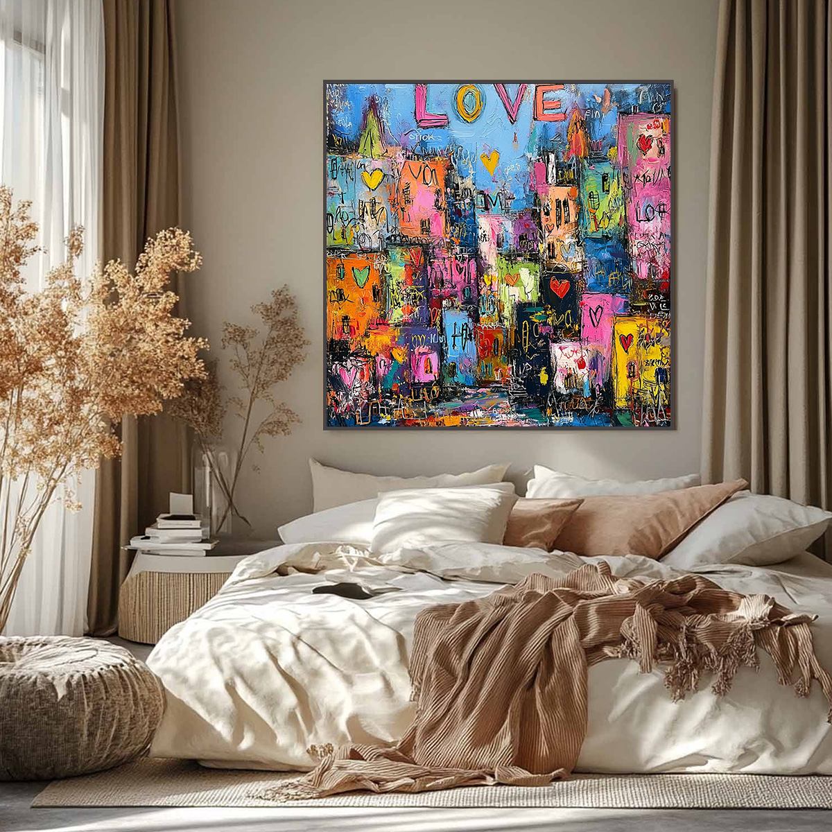 CITY OF LOVE: Vibrant Textured Abstract Cityscape 'Love' Painting - Image 2