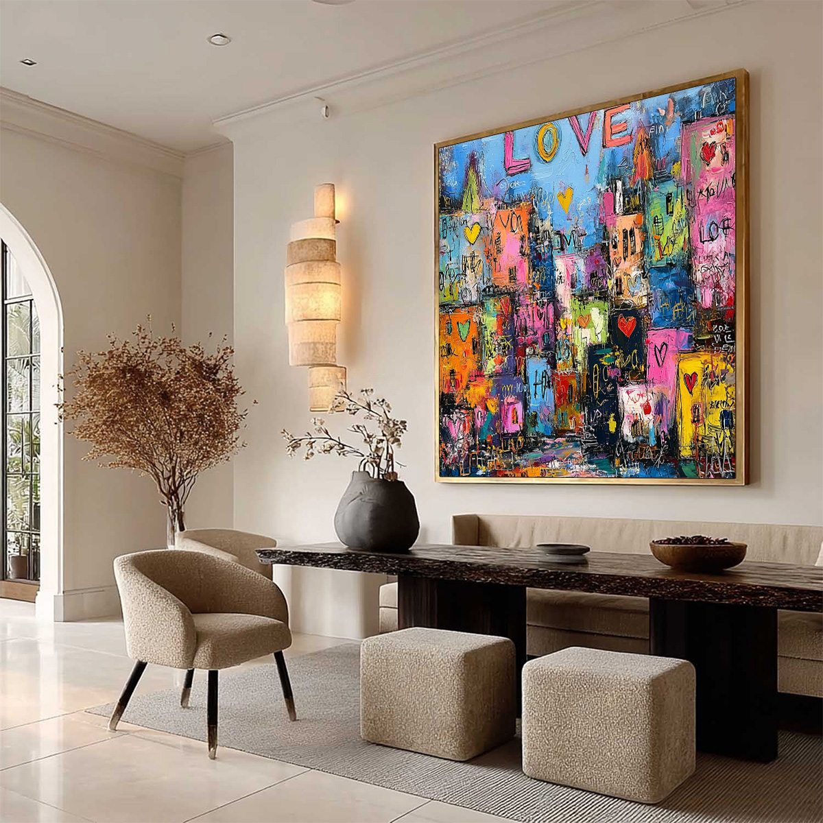 CITY OF LOVE: Vibrant Textured Abstract Cityscape 'Love' Painting - Image 8