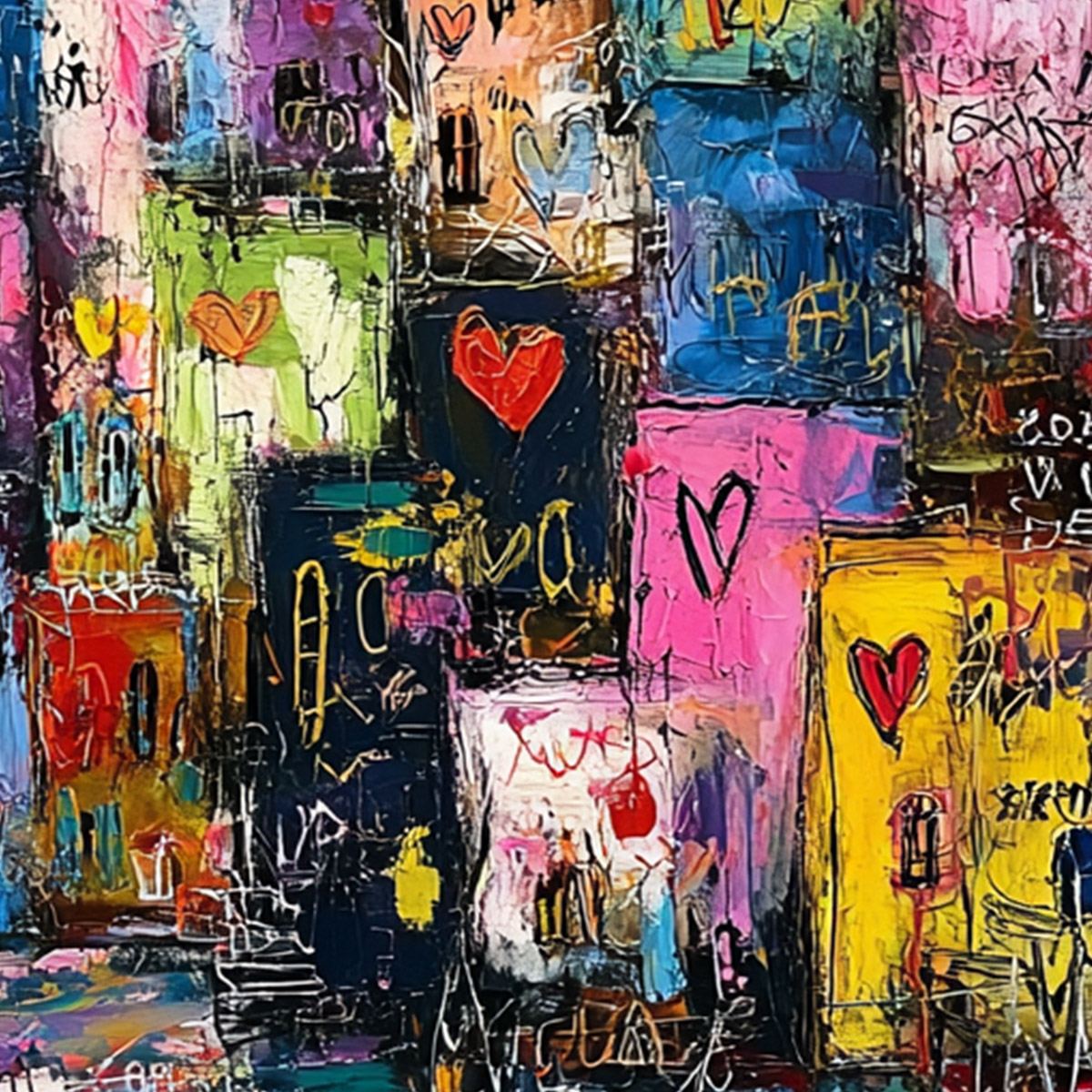 CITY OF LOVE: Vibrant Textured Abstract Cityscape 'Love' Painting - Image 3