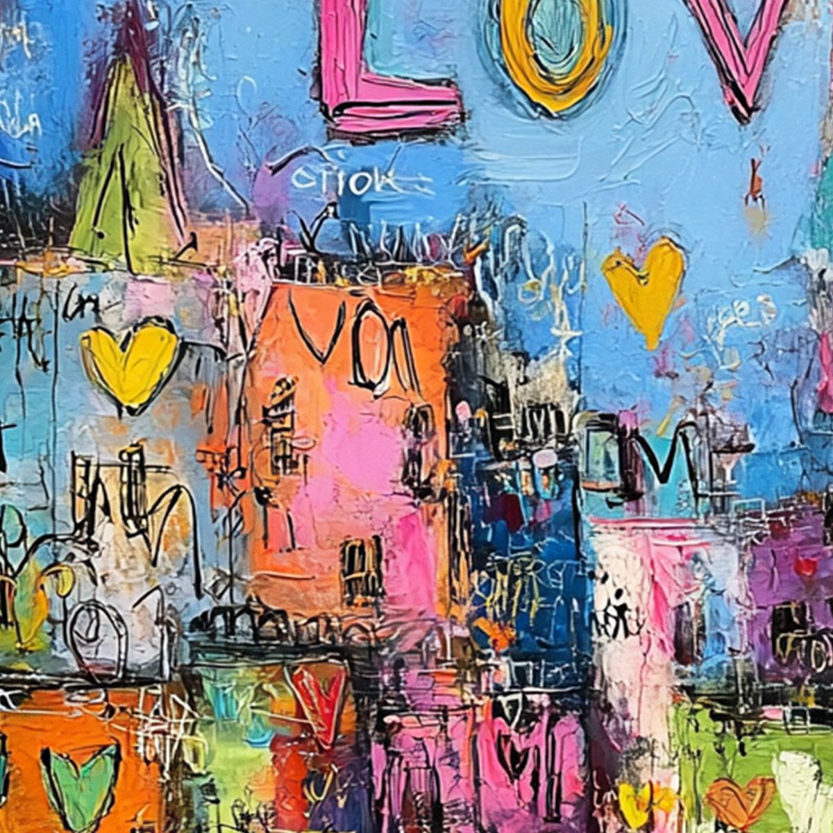 CITY OF LOVE: Vibrant Textured Abstract Cityscape 'Love' Painting - Image 5