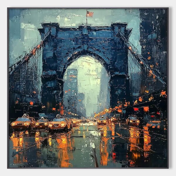 CITY LIGHTS: Impressionistic Cityscape Oil Painting of Bridge