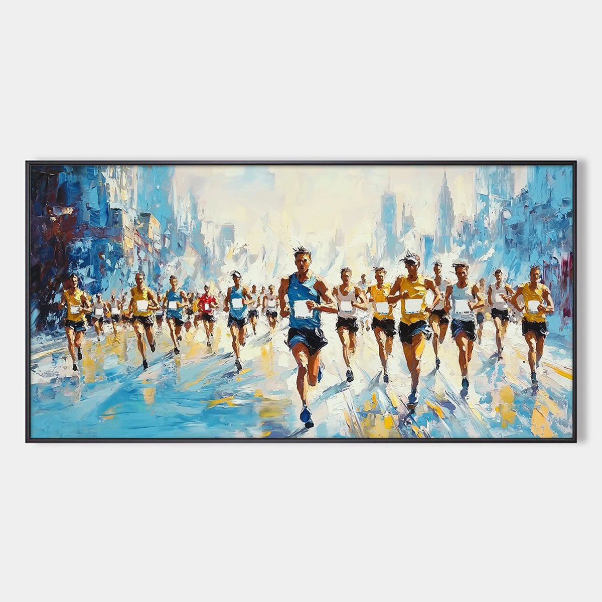 CITY STRIDE: Textured Urban Marathon Scene Oil Painting