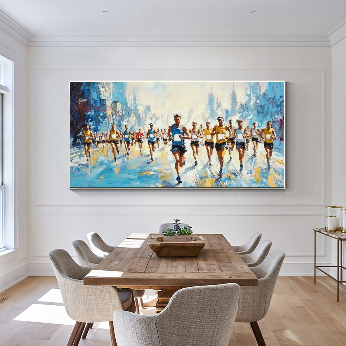 CITY STRIDE: Textured Urban Marathon Scene Oil Painting - Image 6