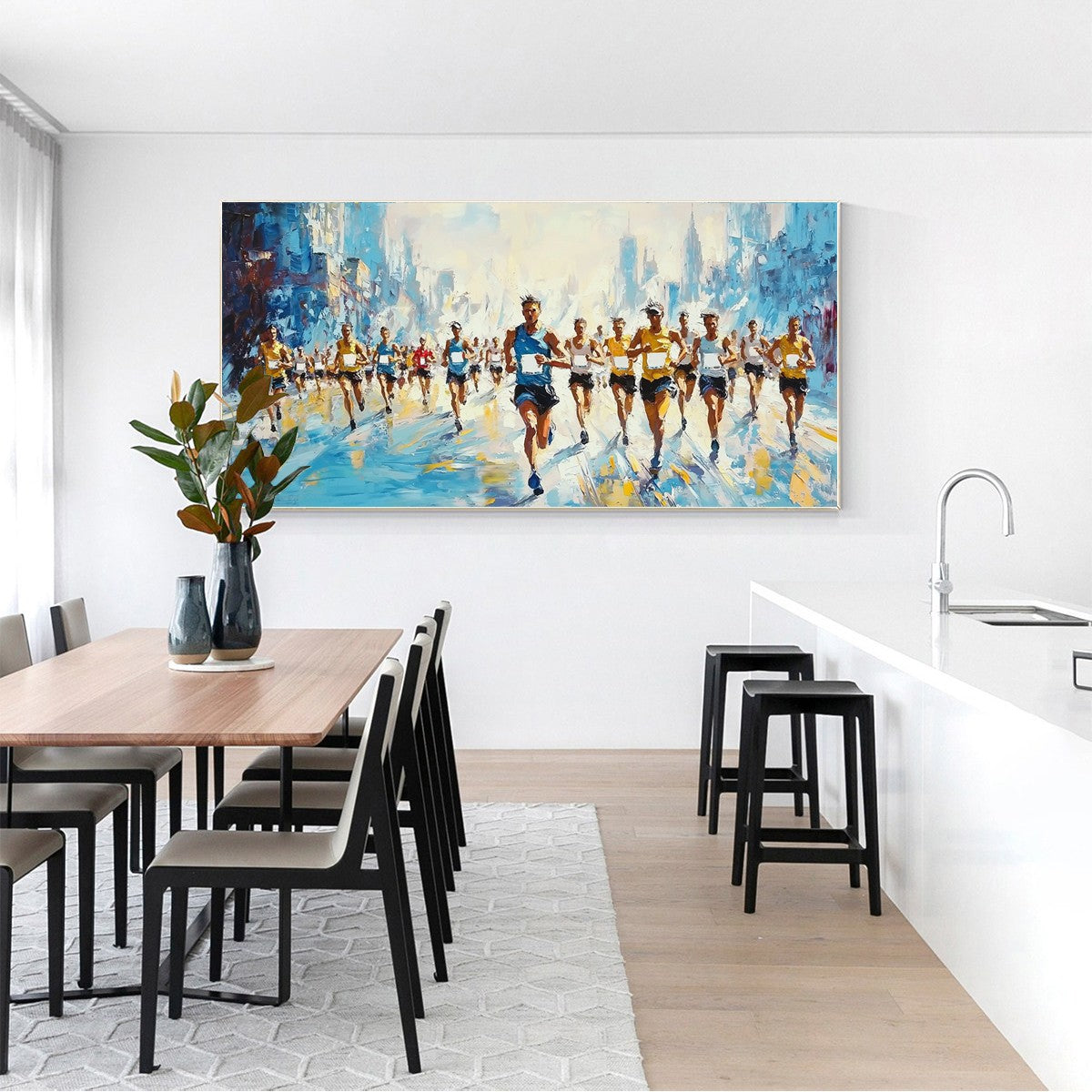CITY STRIDE: Textured Urban Marathon Scene Oil Painting - Image 7