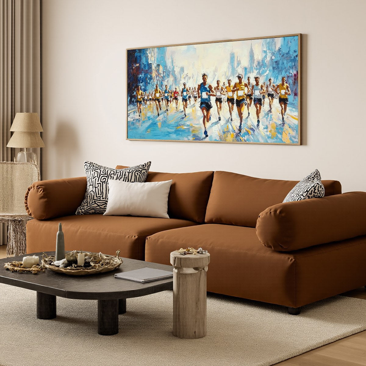 CITY STRIDE: Textured Urban Marathon Scene Oil Painting - Image 4