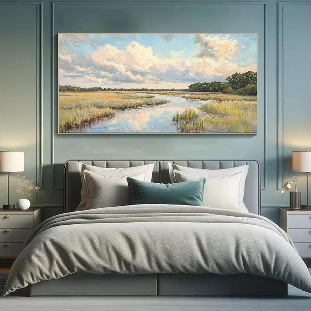 CLOUDBREAK MARSH: Serene River Marsh Landscape Painting - Image 6