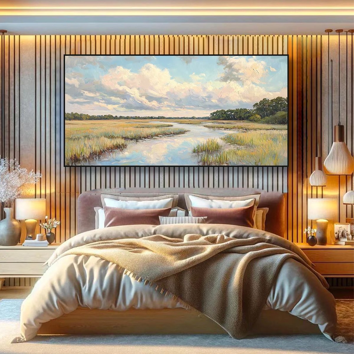 CLOUDBREAK MARSH: Serene River Marsh Landscape Painting - Image 4