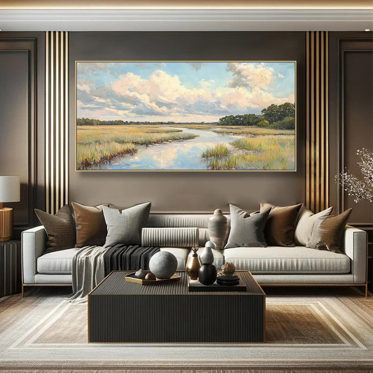 CLOUDBREAK MARSH: Serene River Marsh Landscape Painting - Image 7