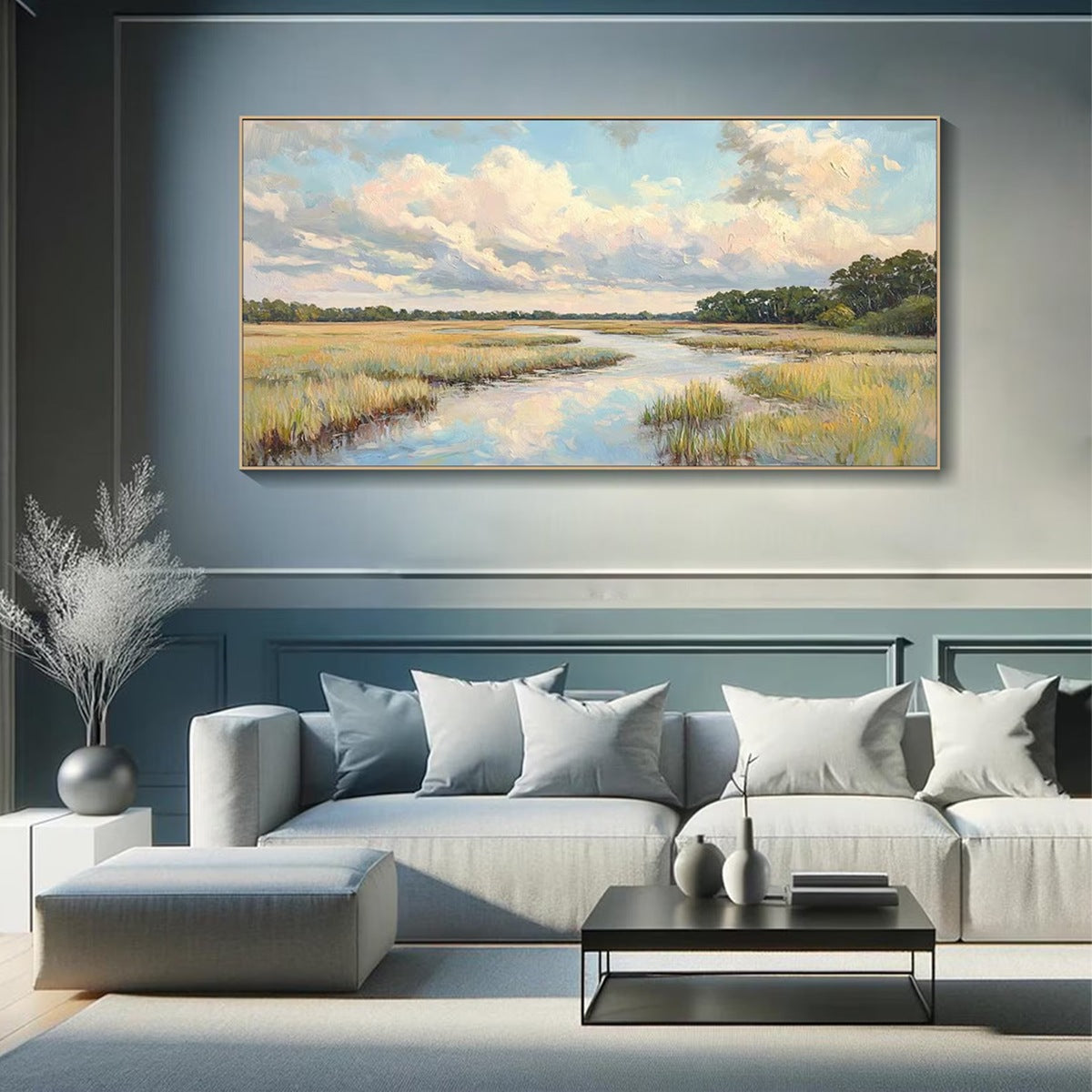 CLOUDBREAK MARSH: Serene River Marsh Landscape Painting - Image 8