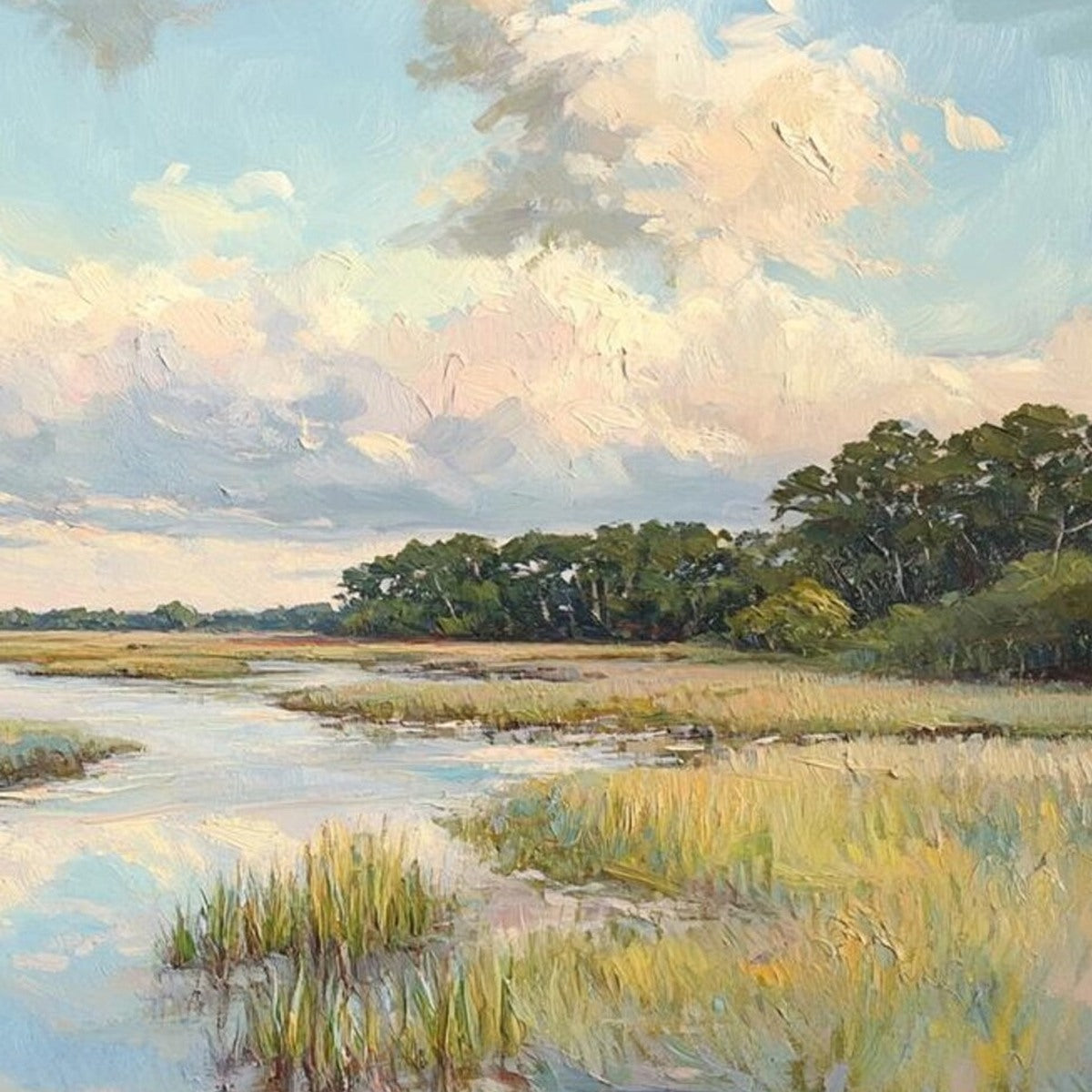 CLOUDBREAK MARSH: Serene River Marsh Landscape Painting - Image 5