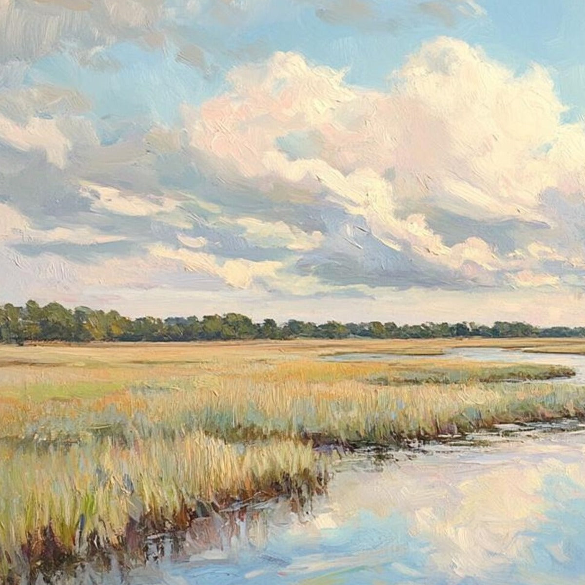 CLOUDBREAK MARSH: Serene River Marsh Landscape Painting - Image 3