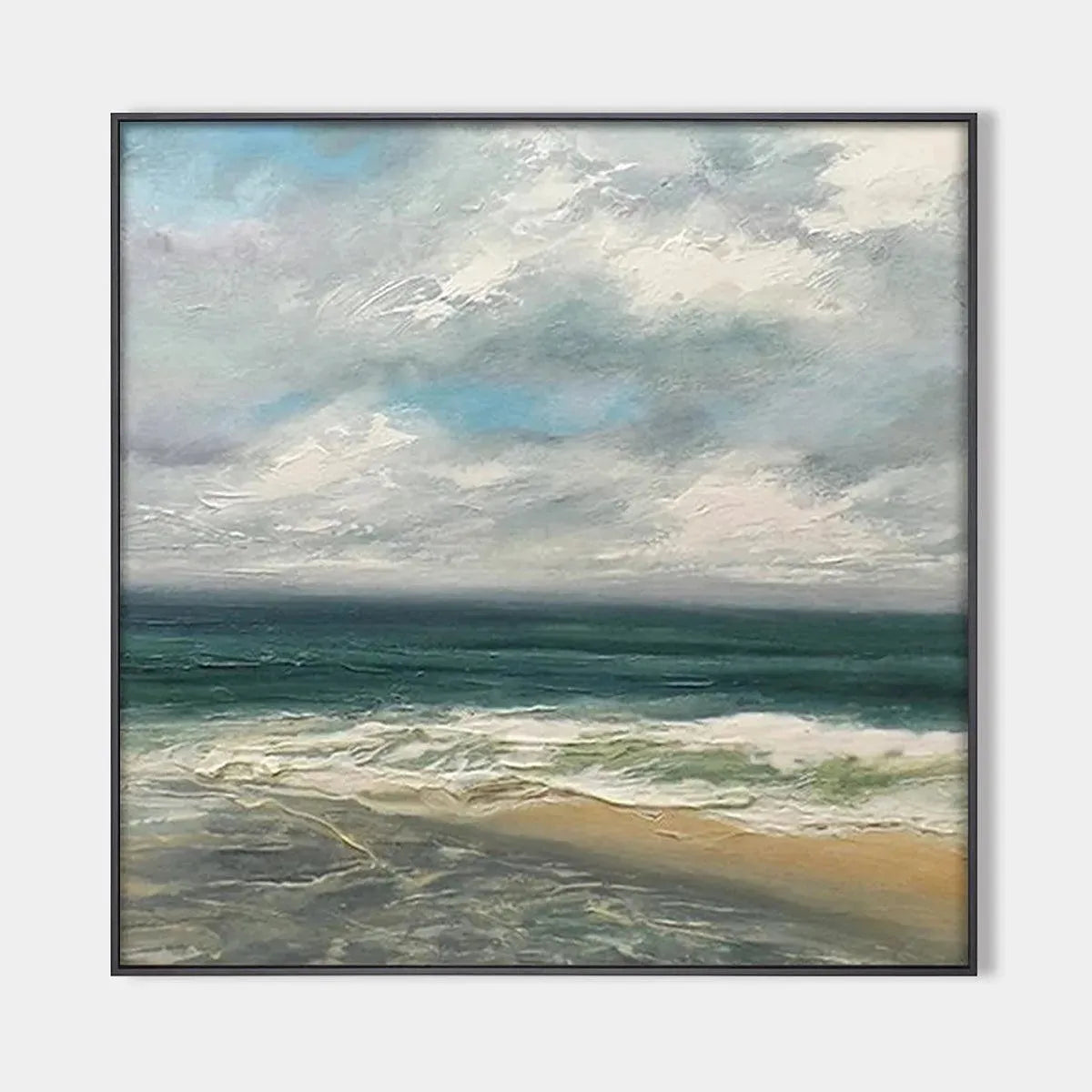 CLOUDY COASTAL SCENE: Square Coastal Landscape Painting, Square Wall Art