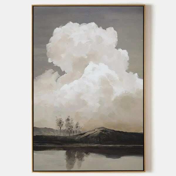 CLOUDY LANDSCAPE: Muted Landscape Painting, Vertical Wall Art