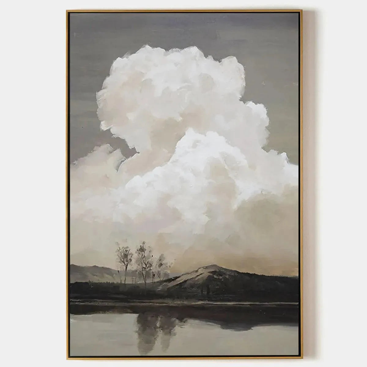 CLOUDY LANDSCAPE: Muted Landscape Painting, Vertical Wall Art