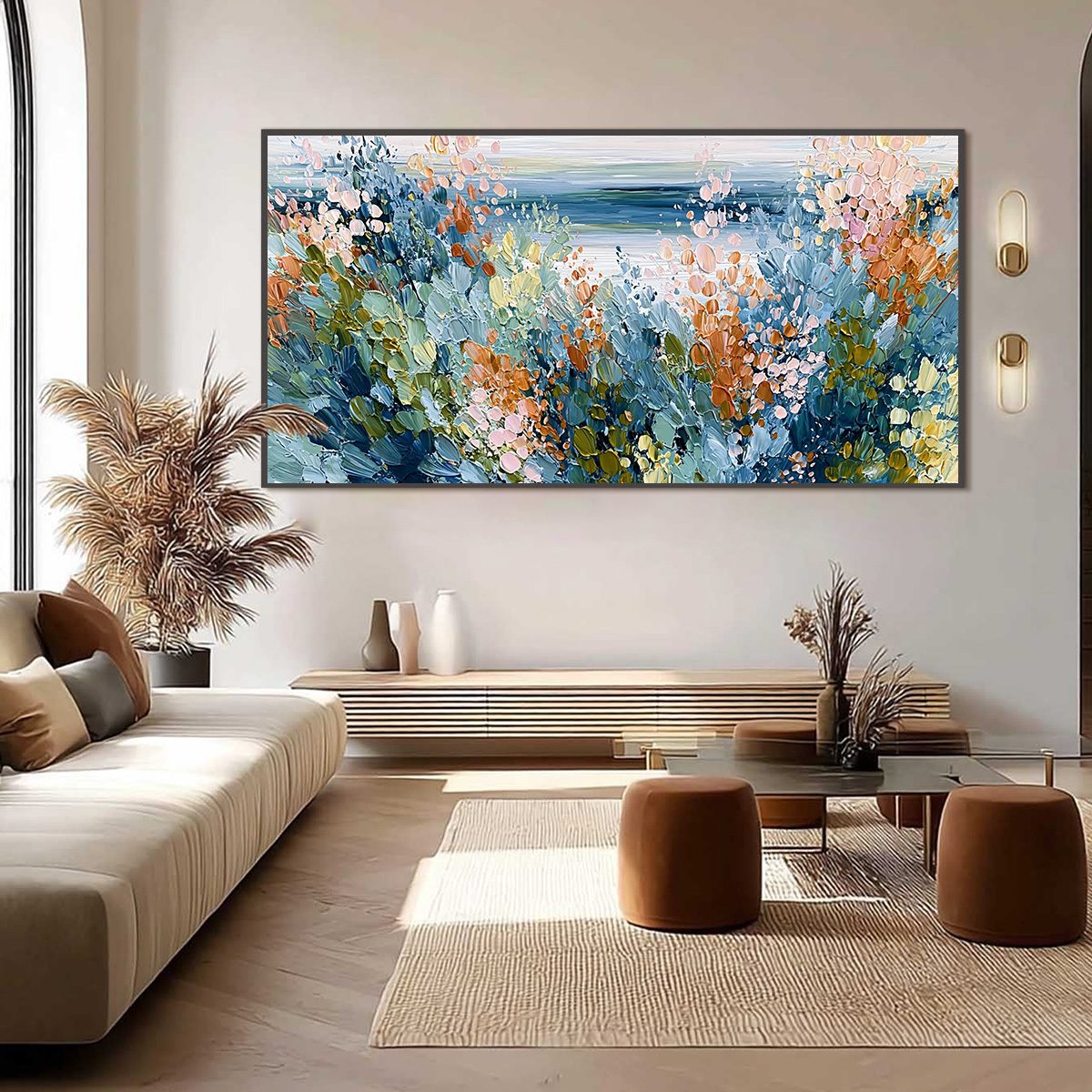 COASTAL BLOOM: Textured Abstract Floral Seascape Oil Painting - Image 6