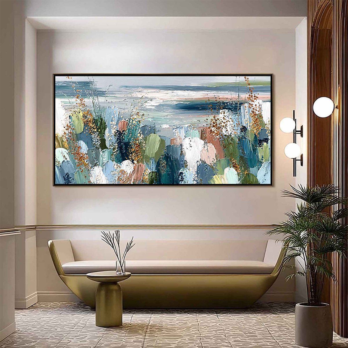 COASTAL BLOOM: Textured Abstract Seascape Impasto Oil Painting - Image 2