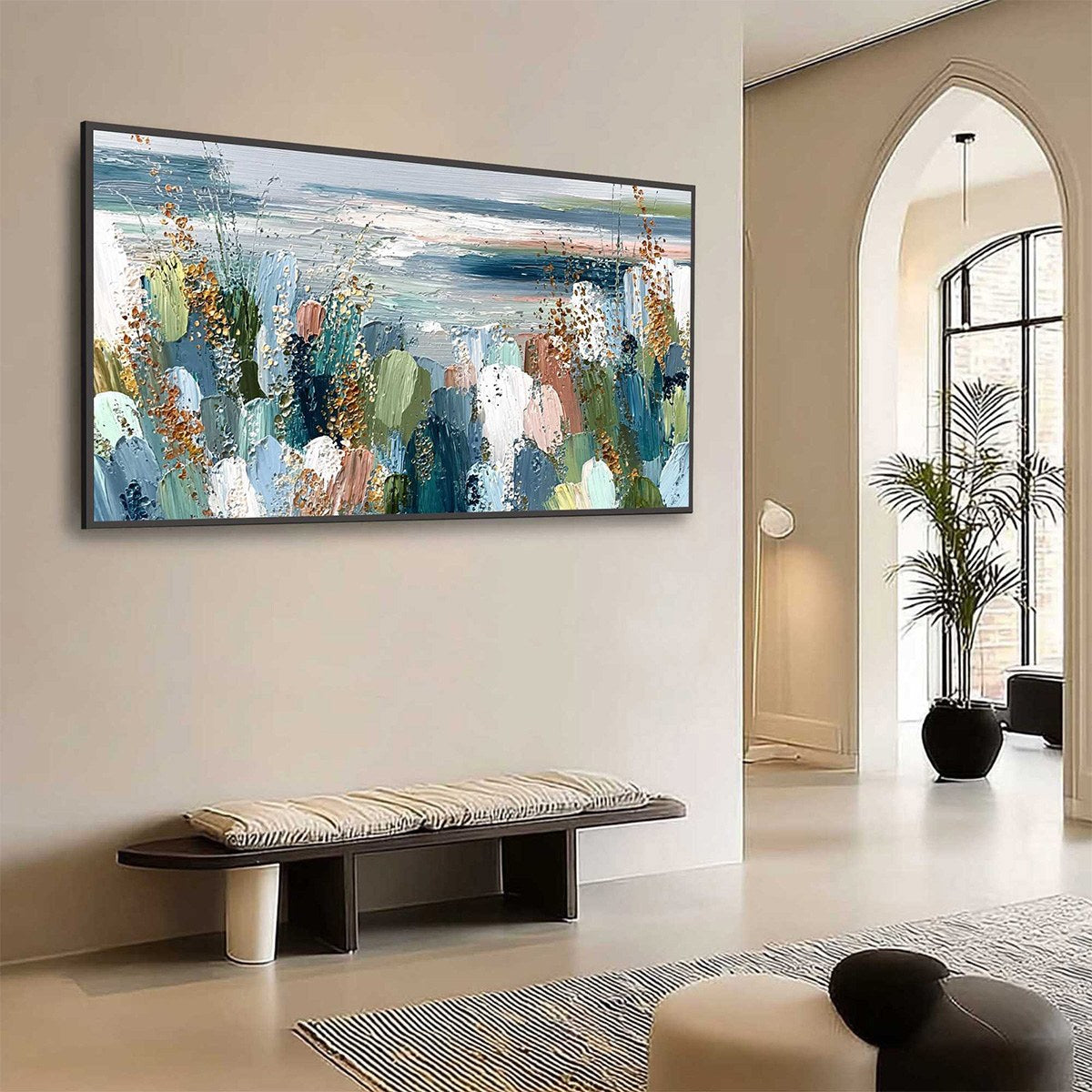 COASTAL BLOOM: Textured Abstract Seascape Impasto Oil Painting - Image 7